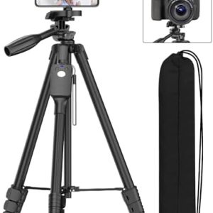XXZU 60″ Camera Tripod with Travel Bag,Cell Phone Tripod with Remote,Professional Aluminum Portable Tripod Stand with Phone Tripod Mount&1/4”Screw,Compatible with Phone/Camera/Projector/DSLR/SLR
